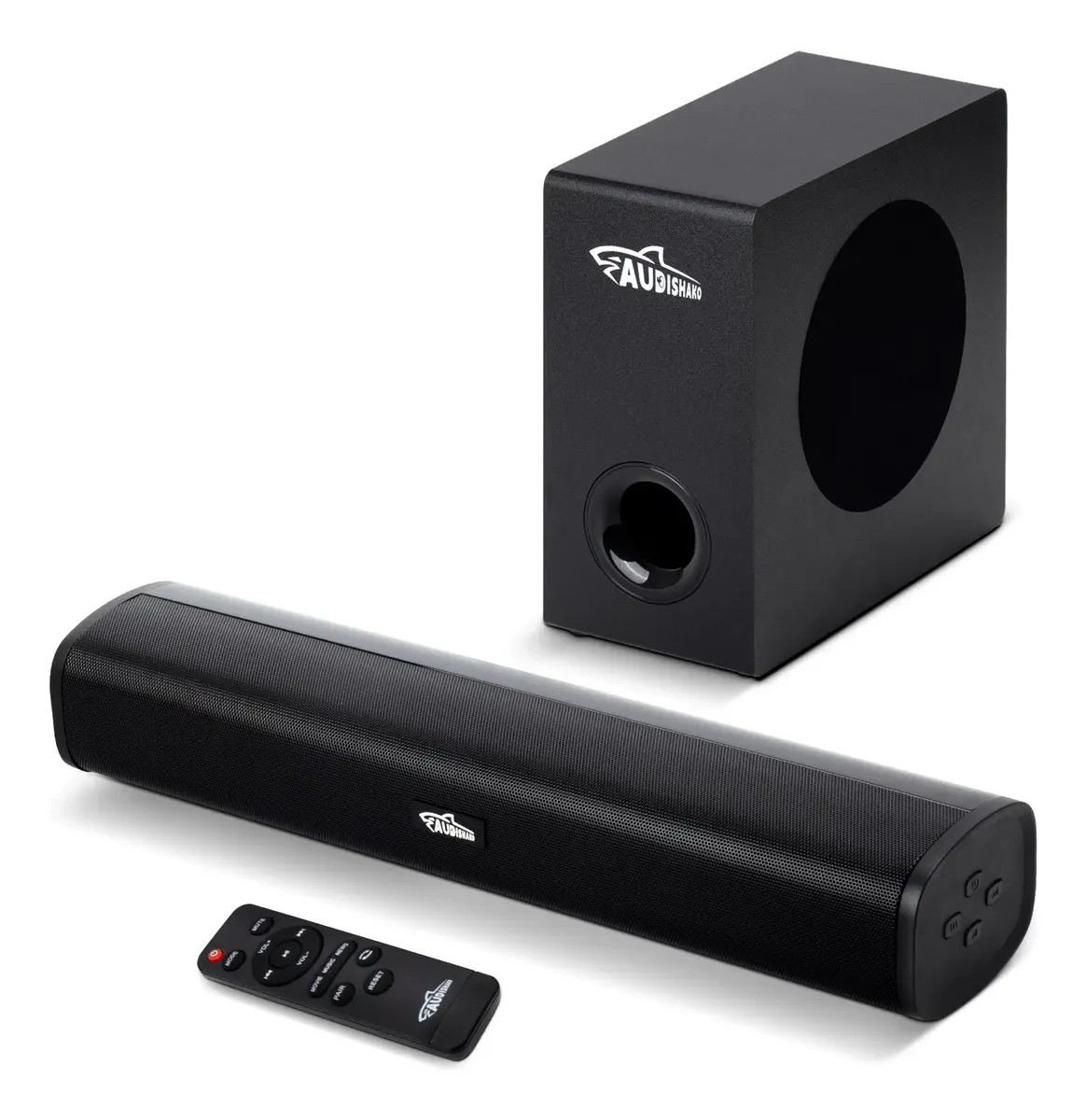 Barra De Sonido 200W Home Theater Con Subwoofer 2.1 Canales Audishako BS-800, Bluetooth, Control Remoto, Entradas USB/HDMI-ARC/AUX/Óptica/Coaxial